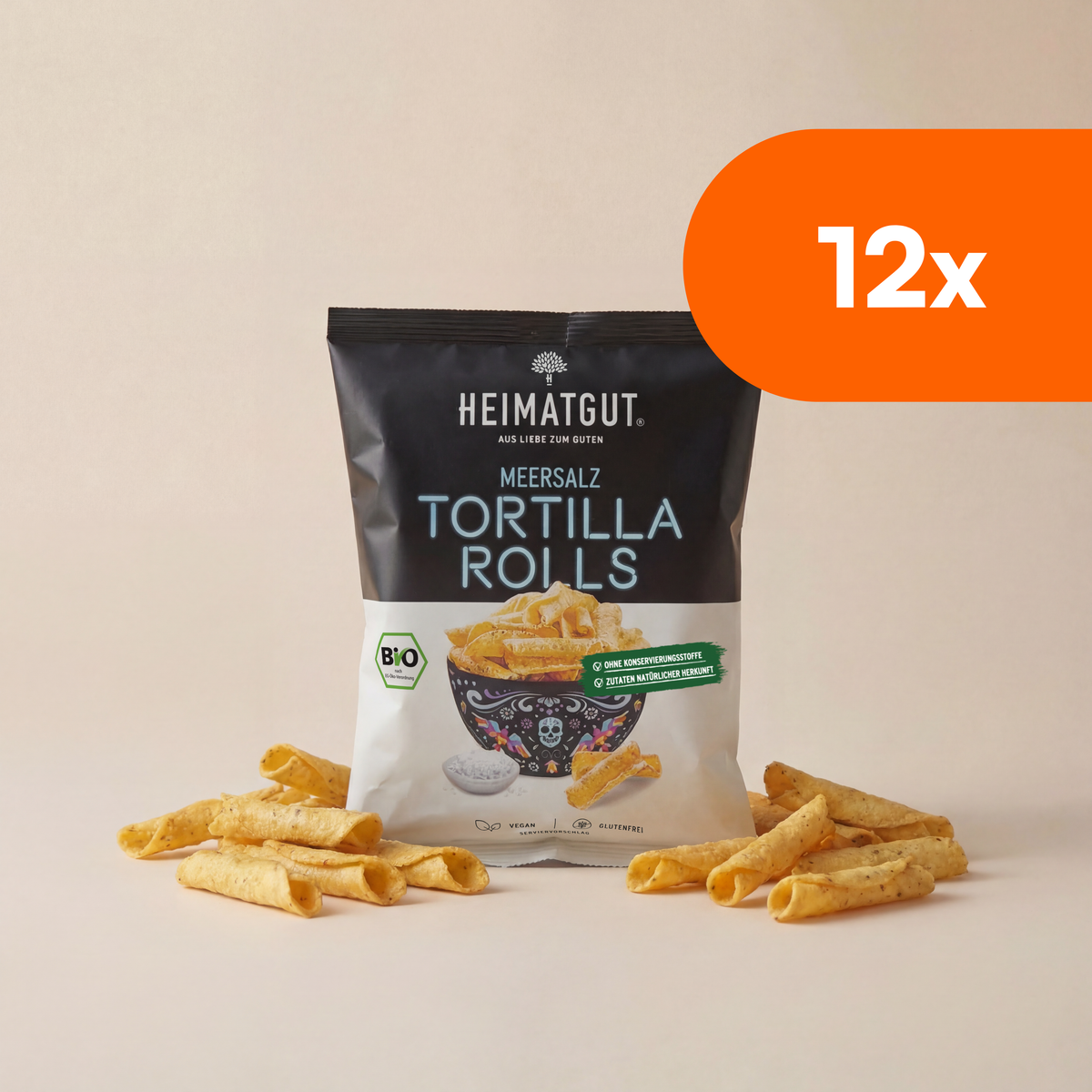 Tüte Bio Tortilla Rolls Meersalz von Heimatgut, Frontansicht
