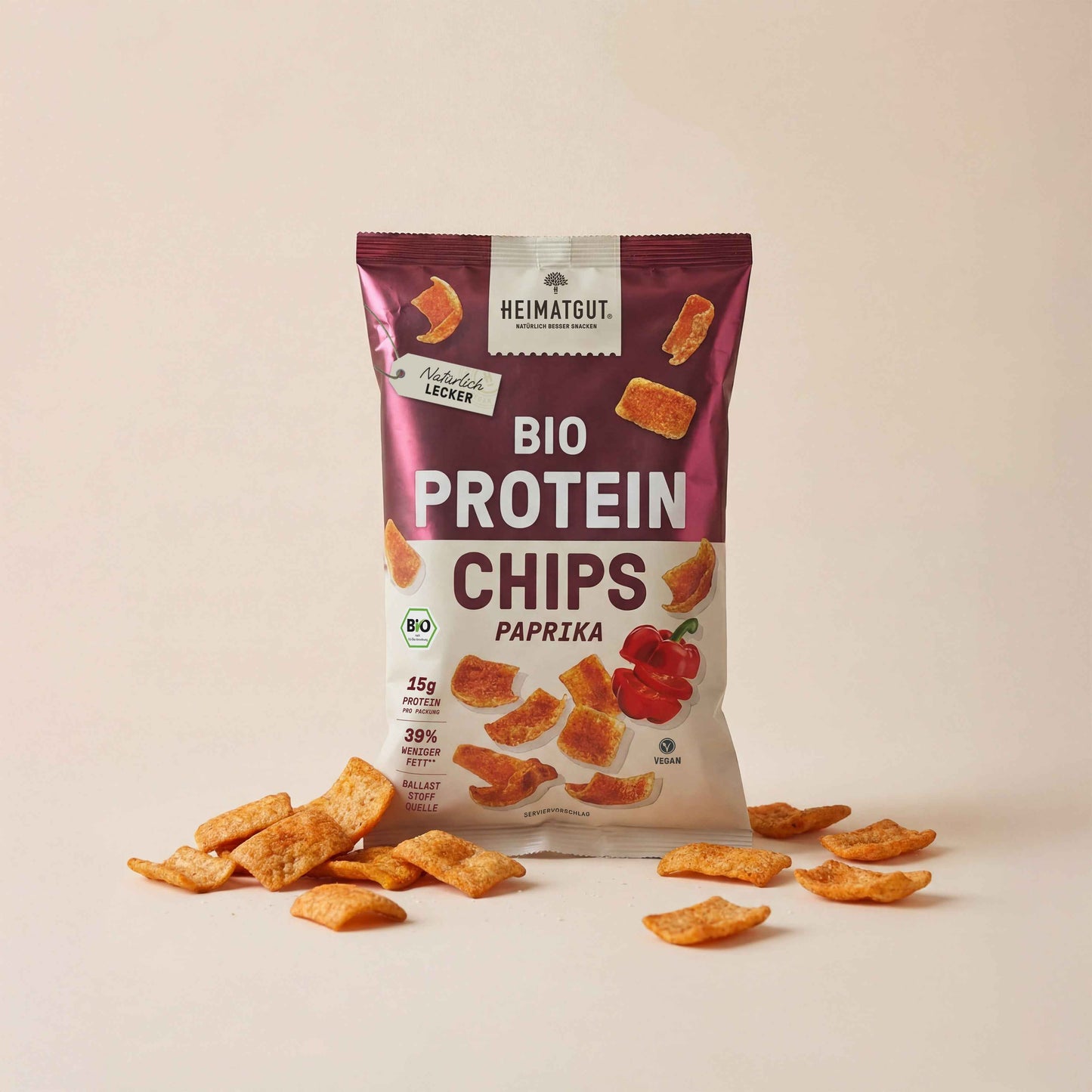 Bio Protein Chips Paprika, Studioaufnahme der Tüte