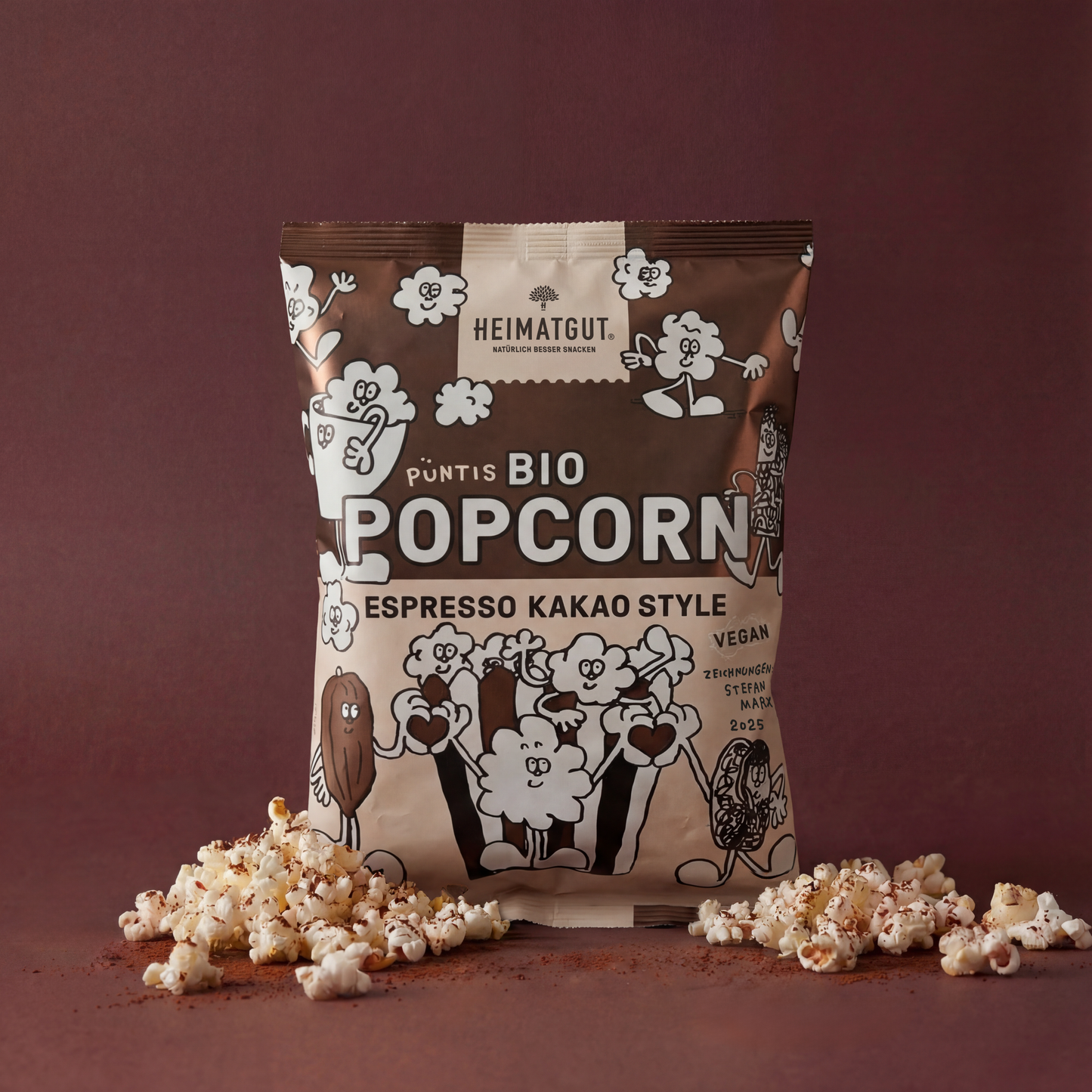Püntis Bio Popcorn Espresso Kakao Style, Studioaufnahme der Tüte