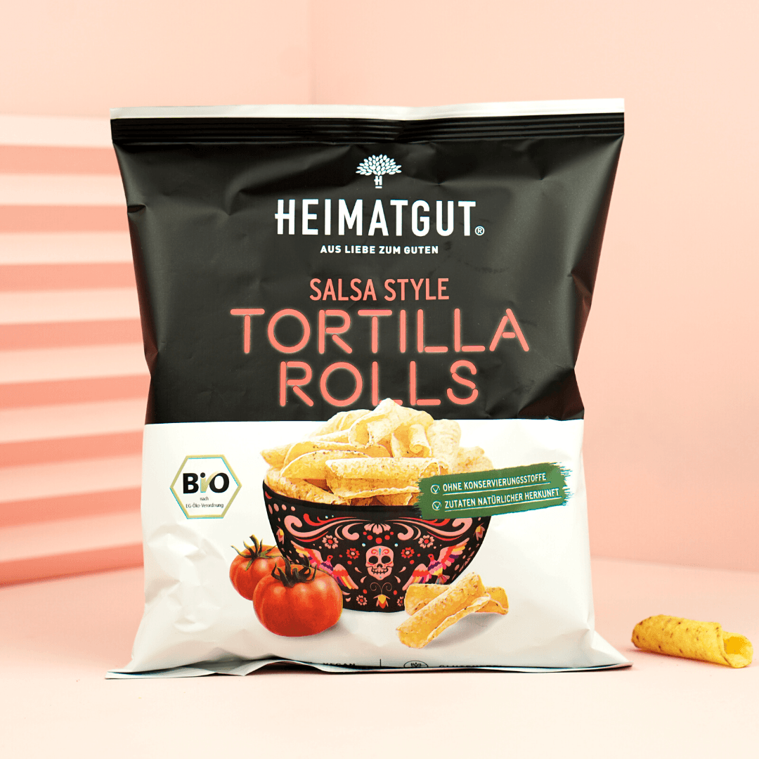 BIO Tortilla Rolls Salsa Style - Heimatgut® 100% Natürliche Snacks – Bio, Vegan, Frei von Zusatzstoffen