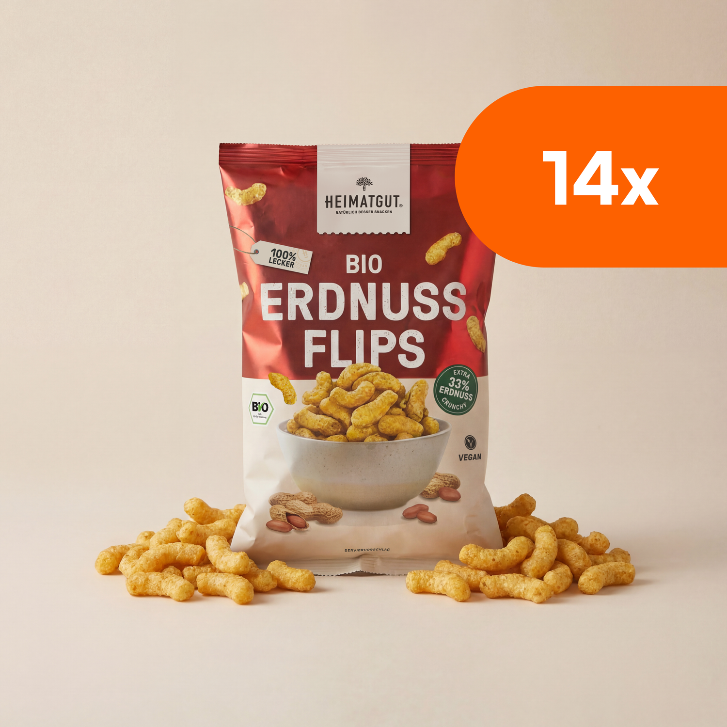 Bio Erdnussflips 125g von Heimatgut, Tütenansicht von vorne