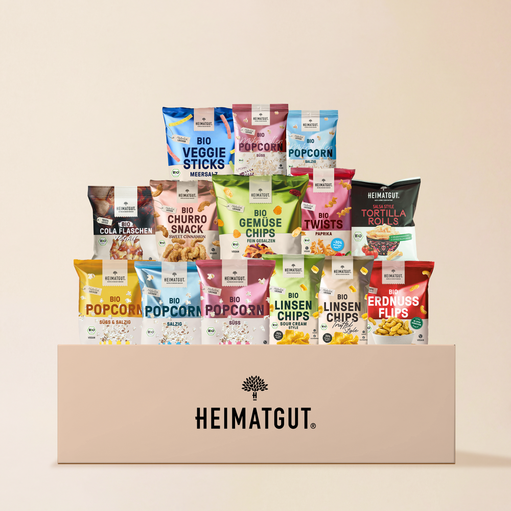 Heimatgut Probierbox 2026 (Limitiert) - Heimatgut® 100% Natürliche Snacks – Bio, Vegan, Frei von Zusatzstoffen