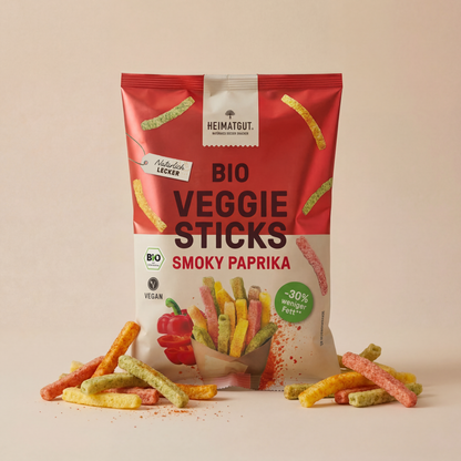 Bio Veggie Sticks Smoky Paprika, Studioaufnahme der Tüte