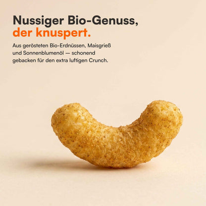 Nahaufnahme Bio Erdnussflips, luftig und knusprig