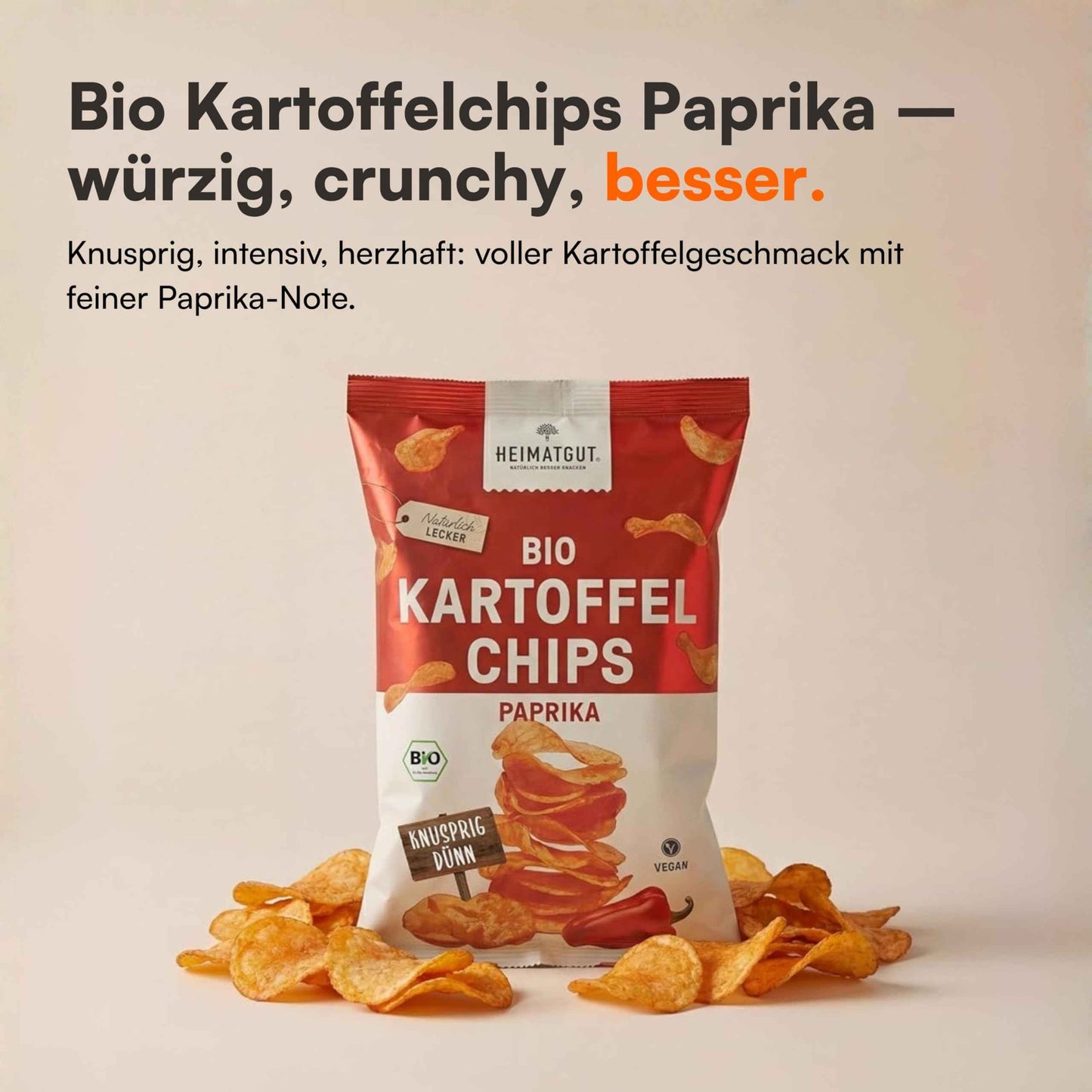 Tüte Bio Kartoffelchips Paprika 125g von Heimatgut