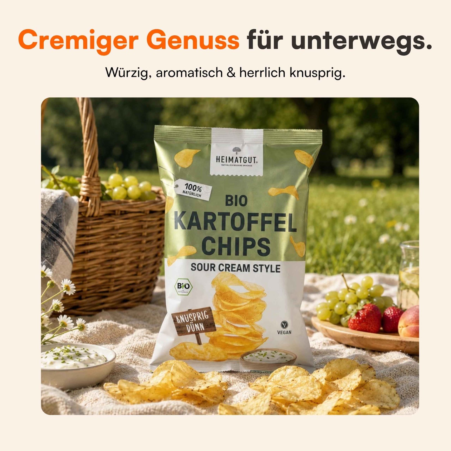 Bio Kartoffelchips Sour Cream Style 125g, vegane Rezeptur