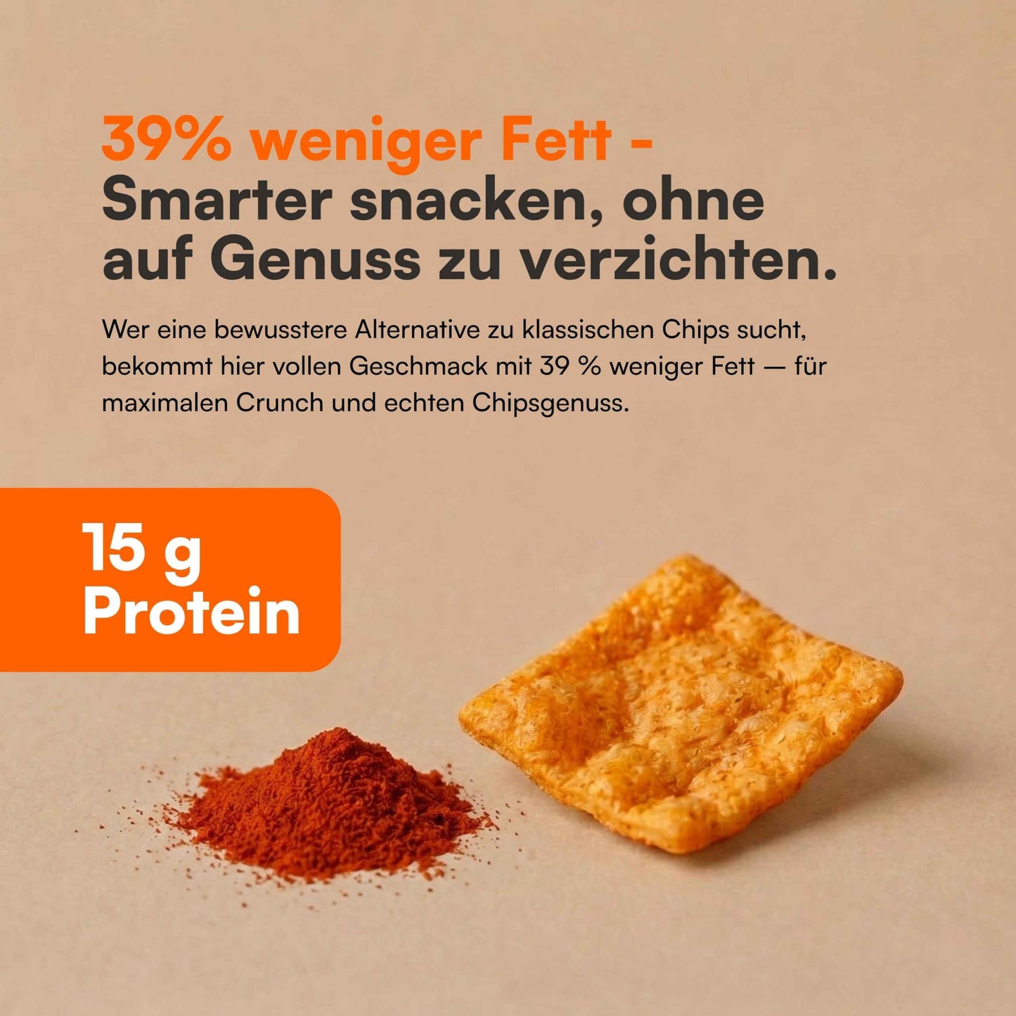 Nahaufnahme Bio Protein Chips Paprika mit 31 % Erbsenprotein