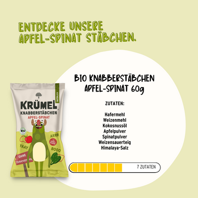 Bio Knabberstäbchen Apfel-Spinat - MHD: 02.06.24