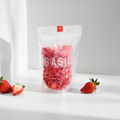 Heimatgut Bio Erdbeerscheiben mit besten Erdbeeren in 40g und einer recyclebaren Vorratspackung