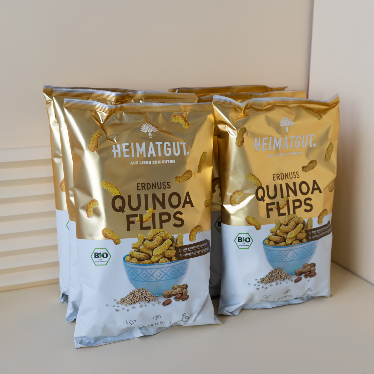 Bio Erdnuss-Quinoa Flips - Heimatgut® Endlich besser Snacken! Immer Bio. Immer Vegan. Immer natürlich, Niemals künstlich.